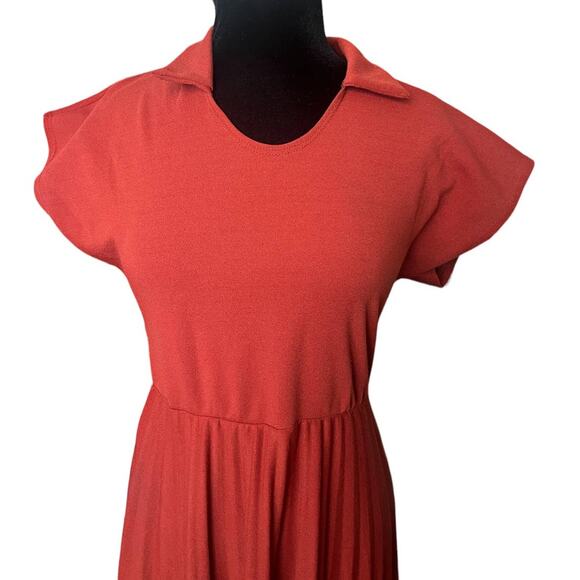 Vintage 90s Elizabeth & Nicole Rust Orange Pleated Secretary Dress Medium Large - Picture 5 of 6